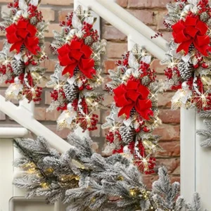 4Pcs Christmas Swag Wreaths Light Swags Stairs Decor