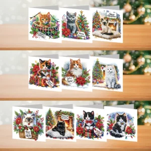 Christmas Cats Rhinestone Painting Card Kit
